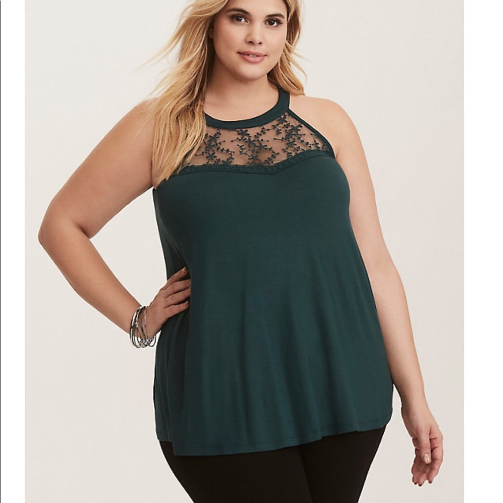 Super soft emerald lace inset tank top